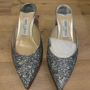 Jimmy Choos silver glitter kitten heels 38.5